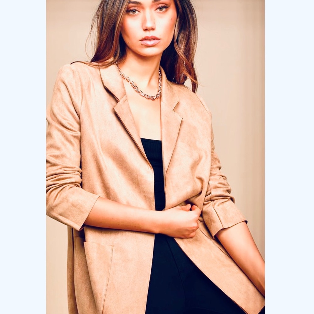 Suede Blazer Schoolboy Utility Oversized Coat Nude - Picture 4 of 10